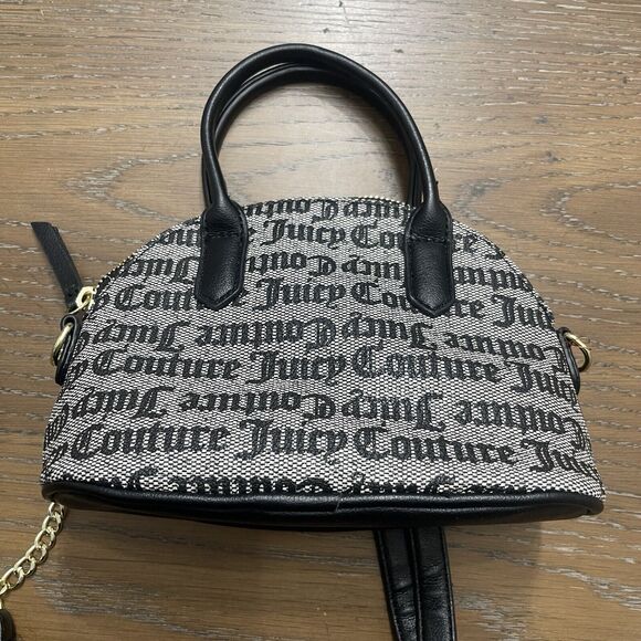 Juicy Couture Mini Crossbody Bag Top Zip Logo Monogram Half Chain Black‎ - Picture 2 of 13
